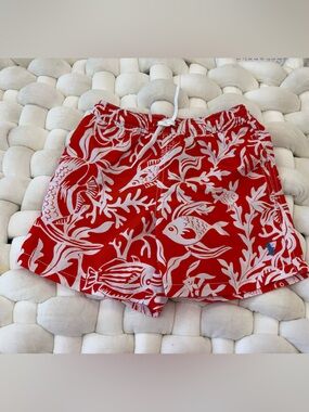 Polo by Ralph Lauren Red & White Fish-Print Swim Trunks